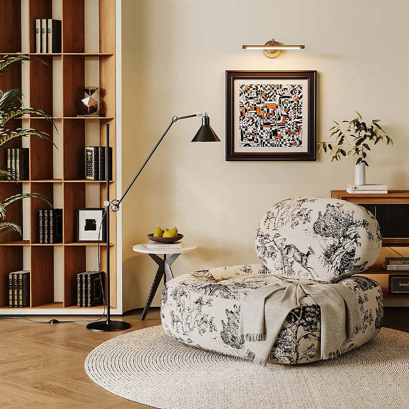 French Fabric Wood Jungle Print Accent Chair