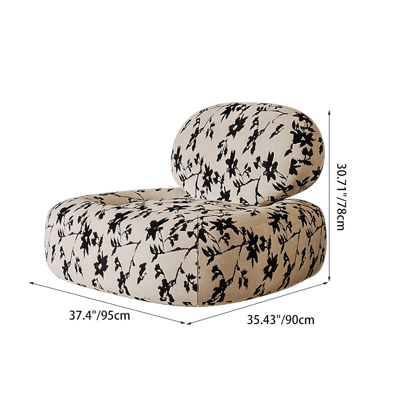 French Fabric Wood Jungle Print Accent Chair