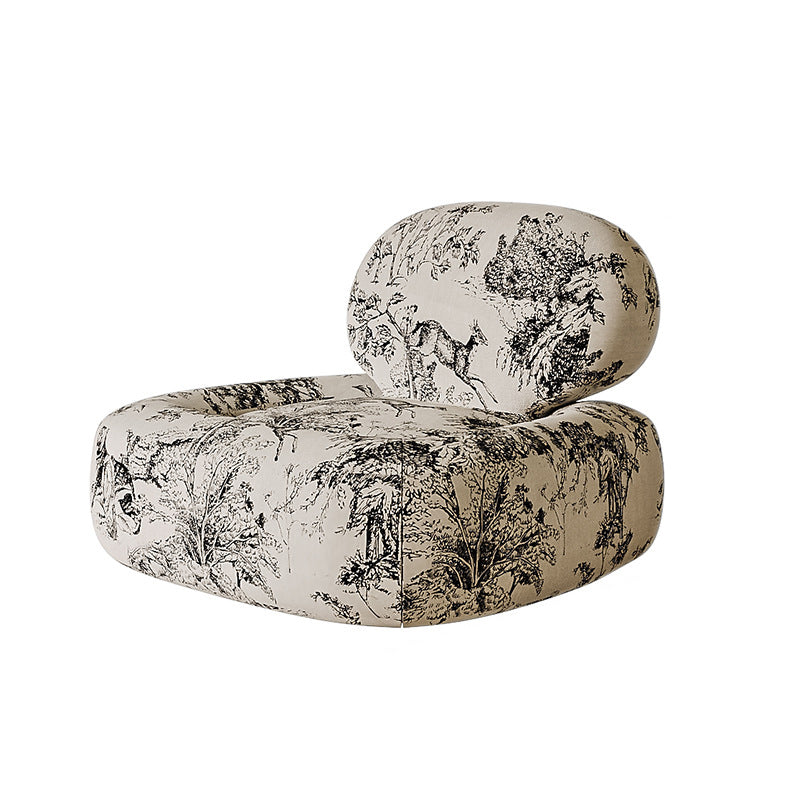 French Fabric Wood Jungle Print Accent Chair