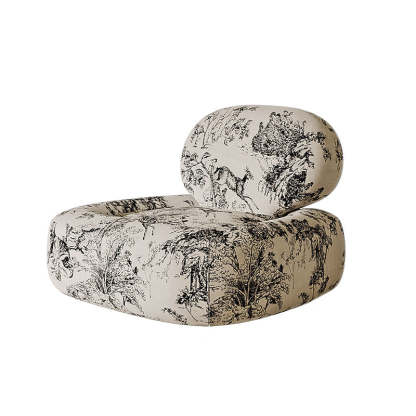 French Fabric Wood Jungle Print Accent Chair
