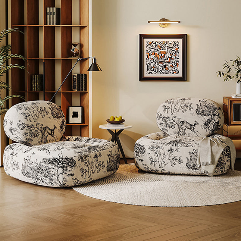 French Fabric Wood Jungle Print Accent Chair — Falling Leaves Print Chair