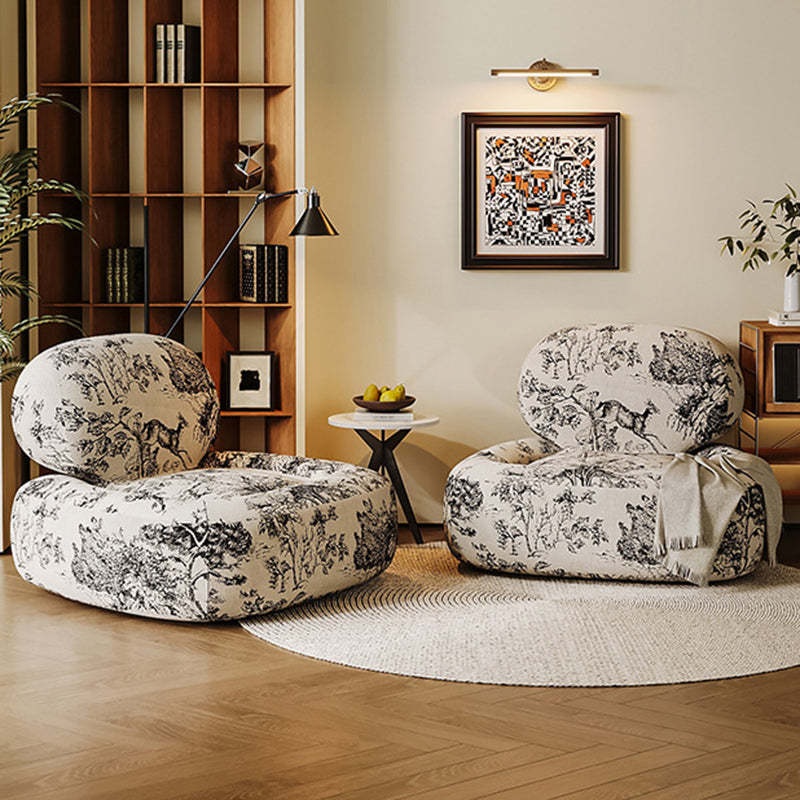 French Fabric Wood Jungle Print Accent Chair — Falling Leaves Print Chair