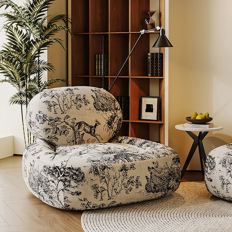 French Fabric Wood Jungle Print Accent Chair