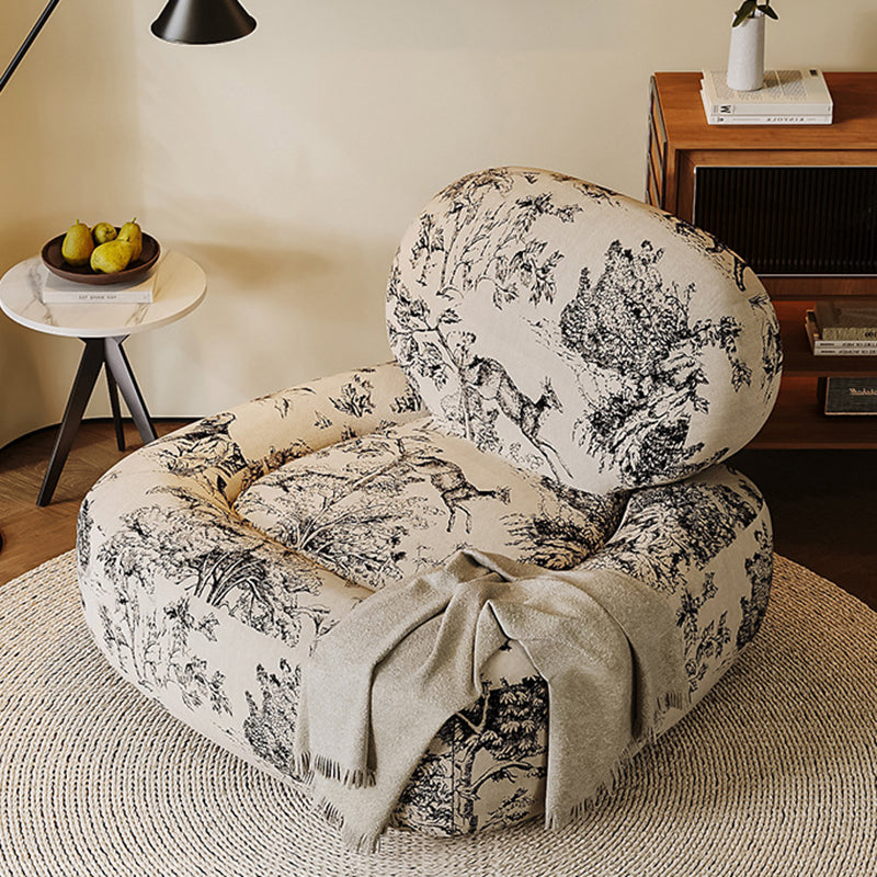 French Fabric Wood Jungle Print Accent Chair