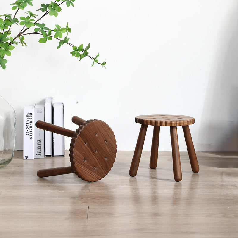 Kids Walnut Round Cookie Low Stool