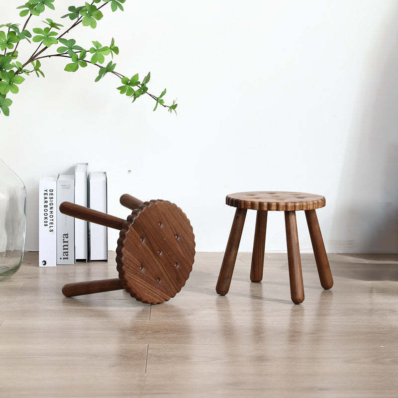 Kids Walnut Round Cookie Low Stool — Walnut