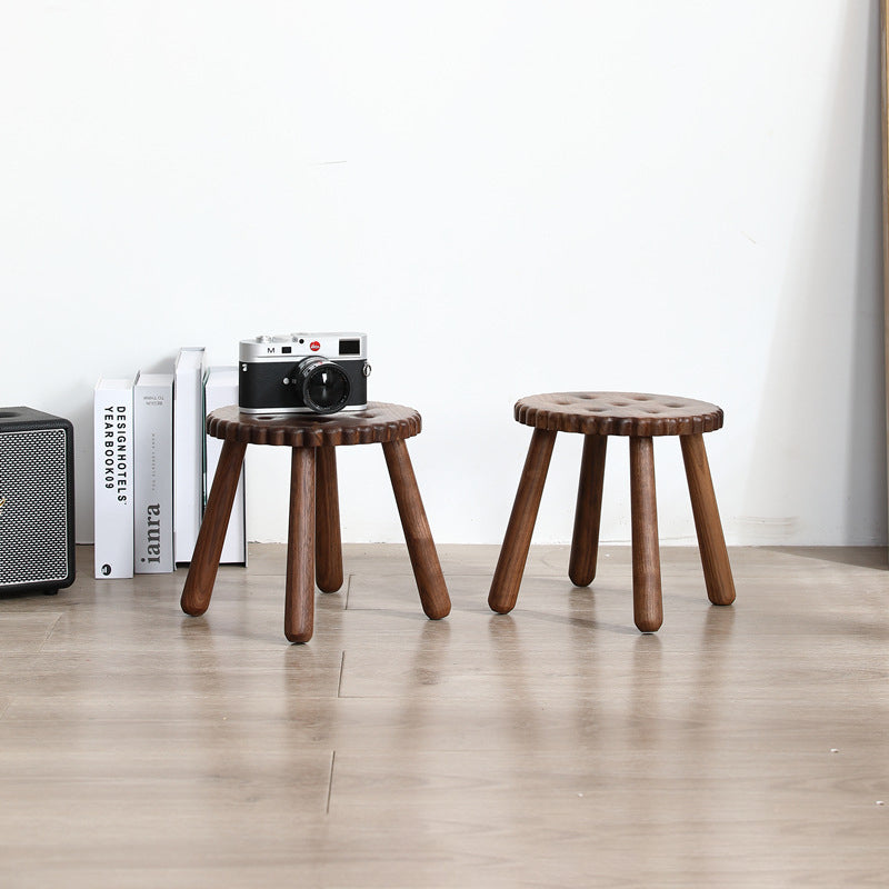 Kids Walnut Round Cookie Low Stool