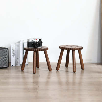 Kids Walnut Round Cookie Low Stool