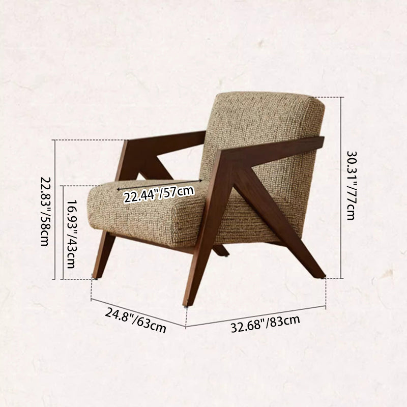 Retro Fabric Ash Wood Arrow Accent Chair