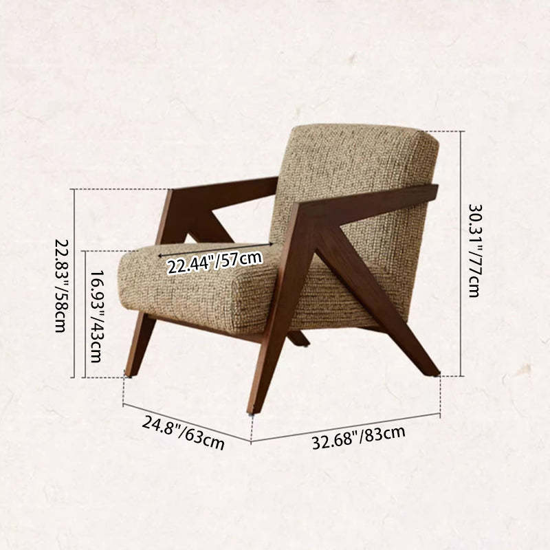 Retro Fabric Ash Wood Arrow Accent Chair