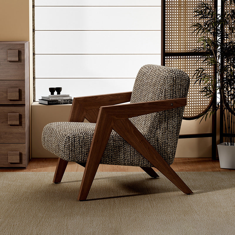 Retro Fabric Ash Wood Arrow Accent Chair
