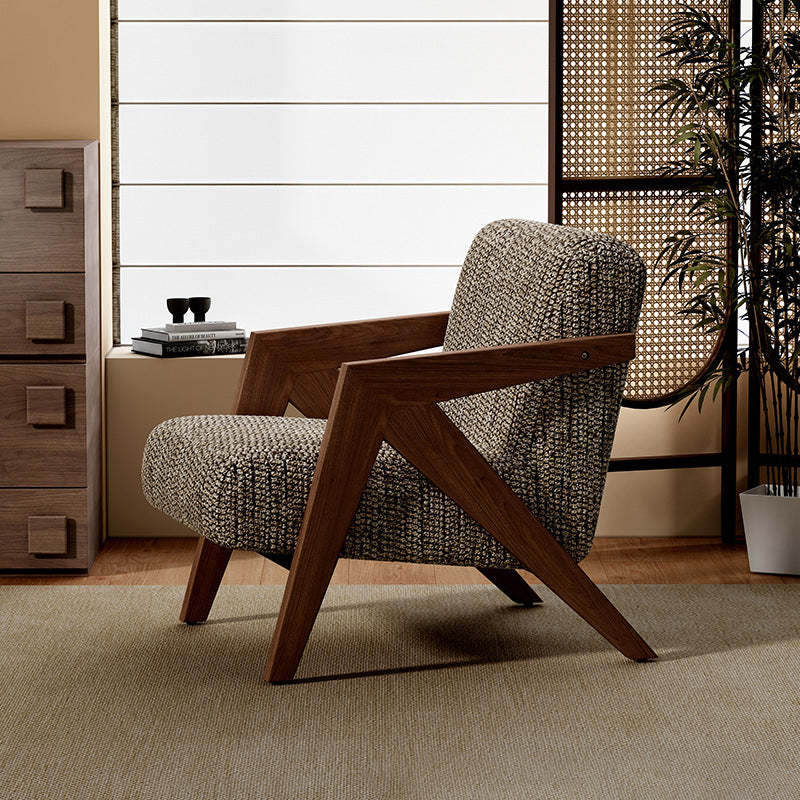 Retro Fabric Ash Wood Arrow Accent Chair