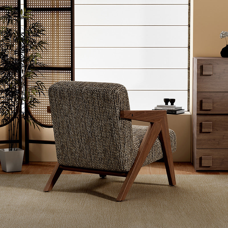 Retro Fabric Ash Wood Arrow Accent Chair