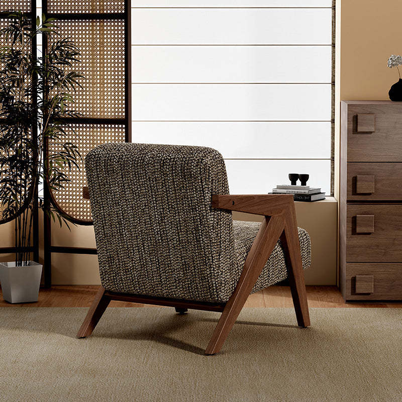 Retro Fabric Ash Wood Arrow Accent Chair