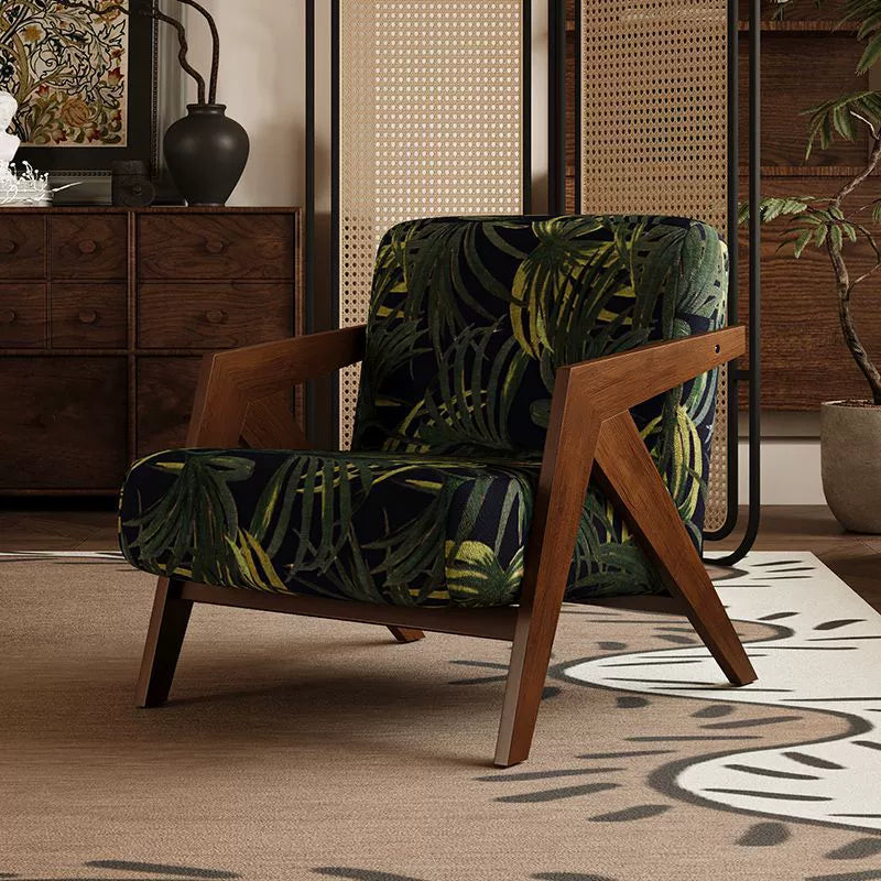 Retro Fabric Ash Wood Arrow Accent Chair — Black & White Striped