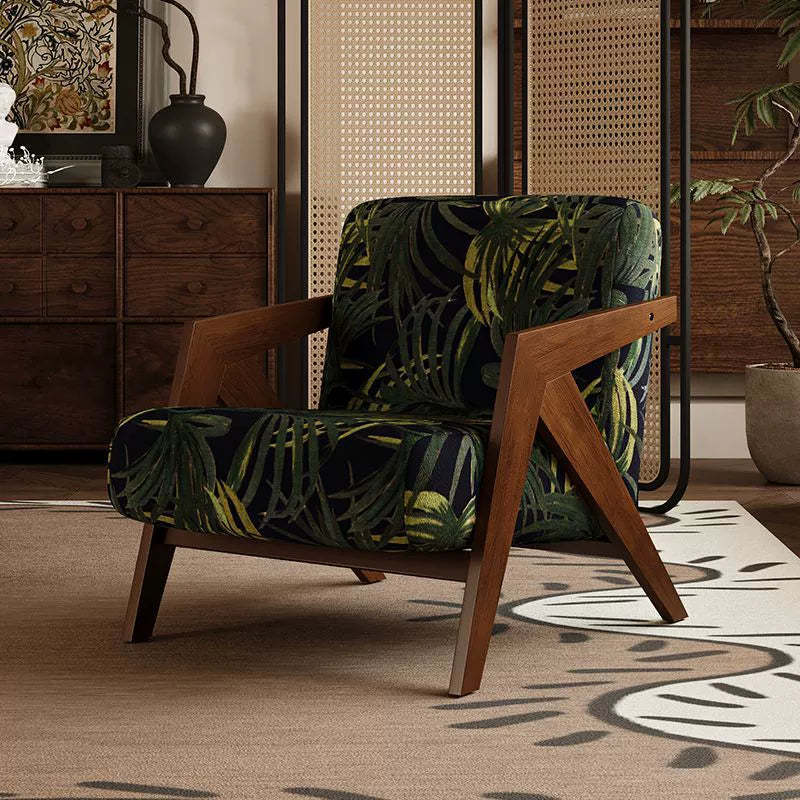 Retro Fabric Ash Wood Arrow Accent Chair — Black & White Striped