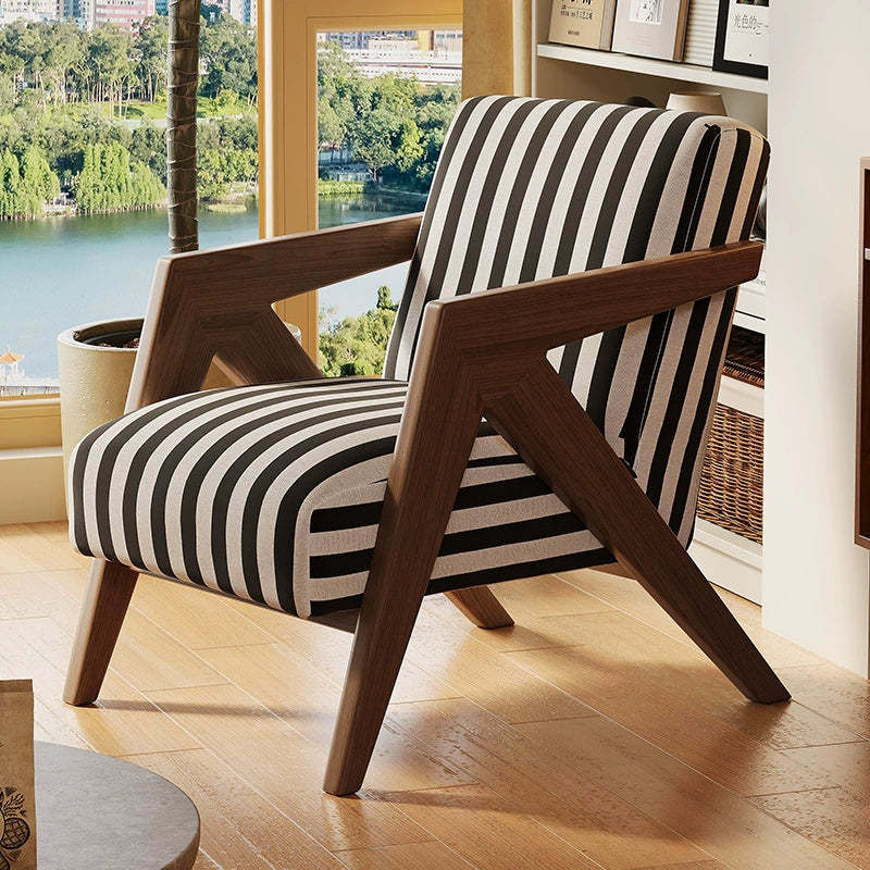 Retro Fabric Ash Wood Arrow Accent Chair — Leaf