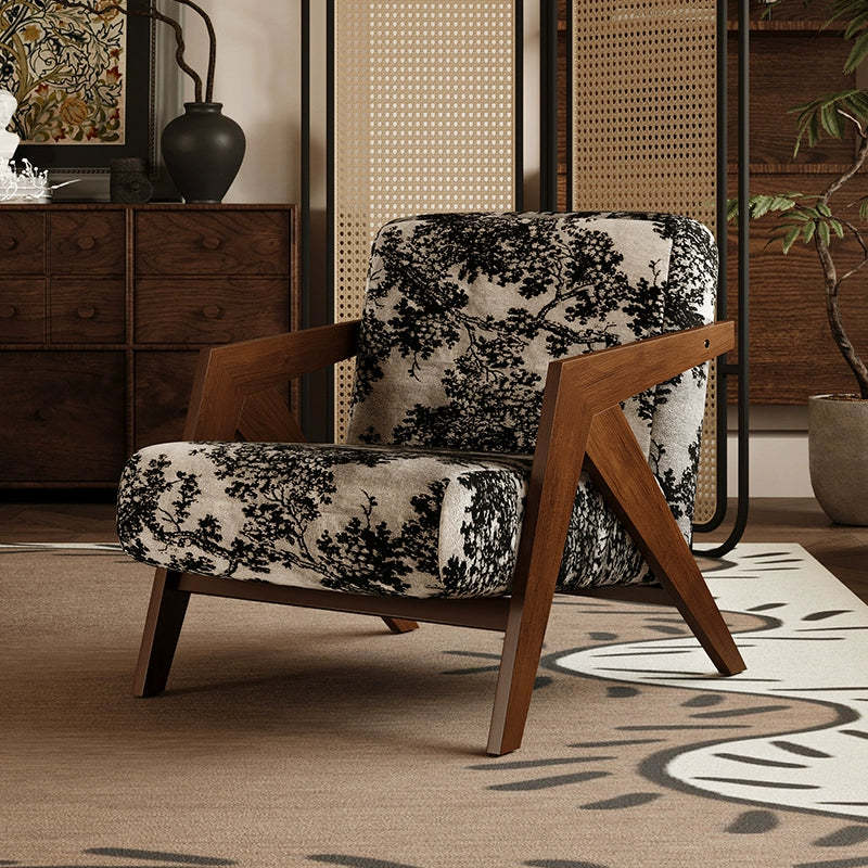 Retro Fabric Ash Wood Arrow Accent Chair — Poplar Tree