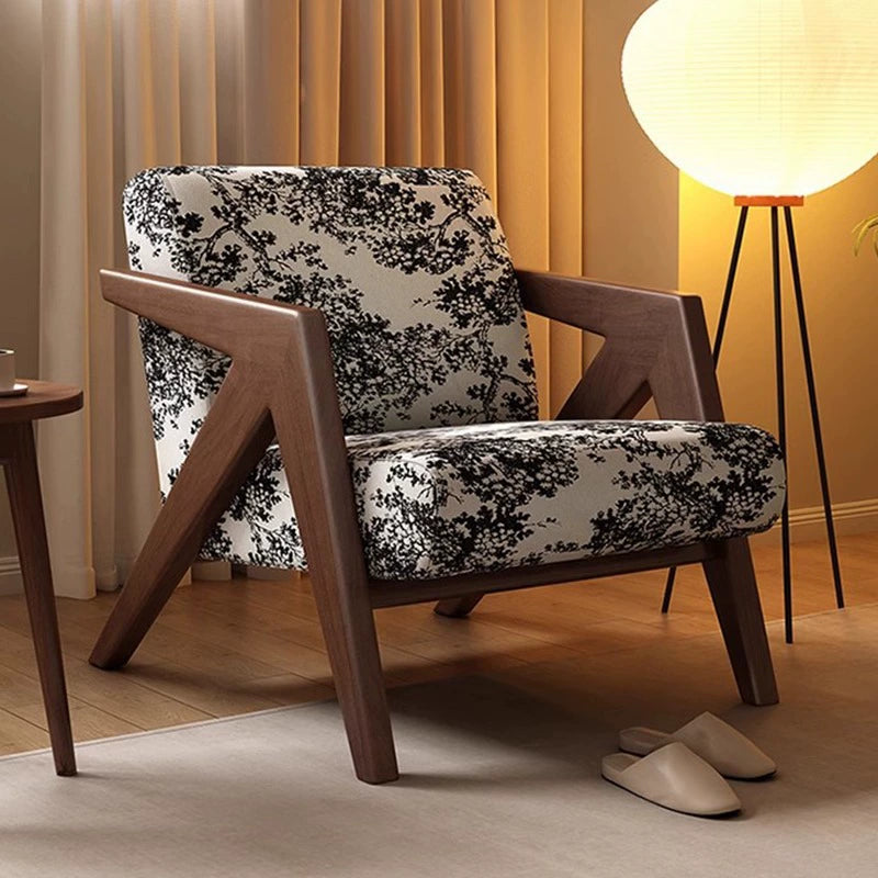 Retro Fabric Ash Wood Arrow Accent Chair — Reeds