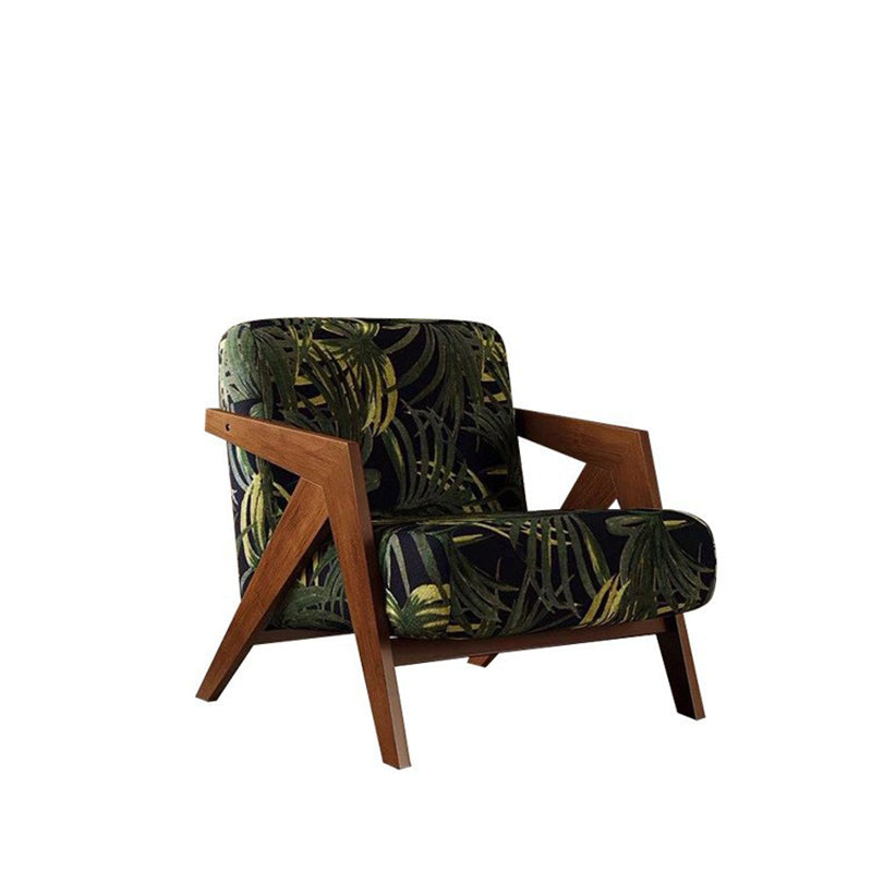 Retro Fabric Ash Wood Arrow Accent Chair