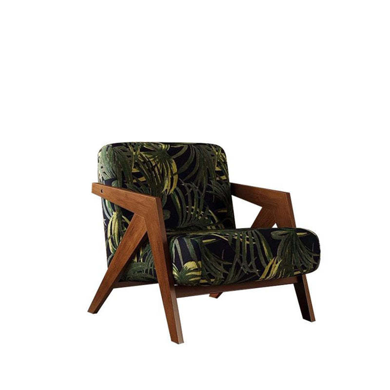 Retro Fabric Ash Wood Arrow Accent Chair
