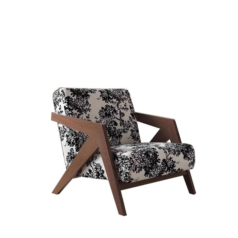 Retro Fabric Ash Wood Arrow Accent Chair