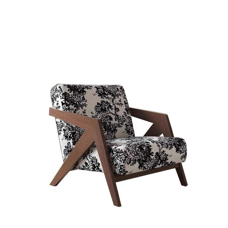 Retro Fabric Ash Wood Arrow Accent Chair