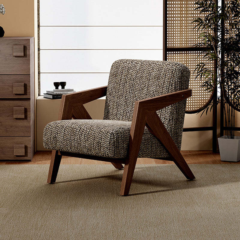 Retro Fabric Ash Wood Arrow Accent Chair — Grain Cotton Linen