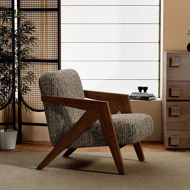 Retro Fabric Ash Wood Arrow Accent Chair