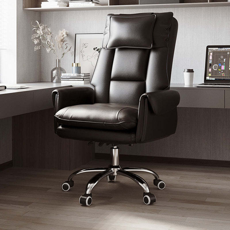 Modern Leather Steel Square Reclinable Desk Chair — Without Footrest / Aluminum Alloy / Gray