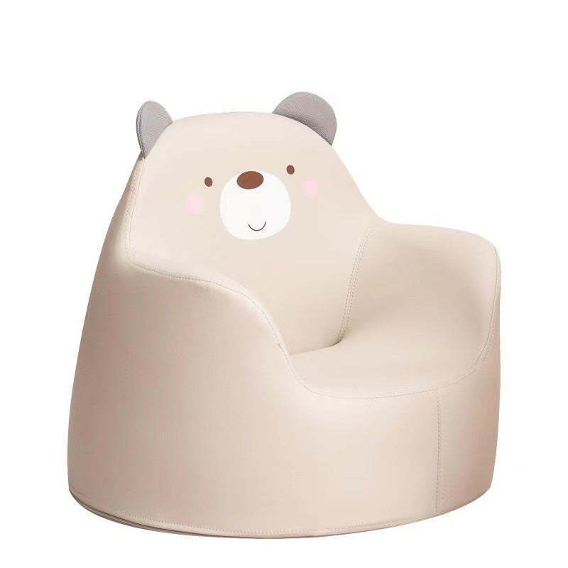 Cartoon kids leather low stools for dining room — 19.6" L x 19.6" W x 17.7" H / Beige Bear