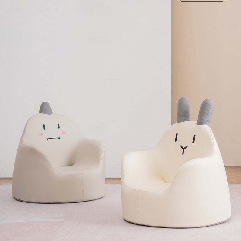 Kids Cartoon Animal Leather Rabbit Bear Dinosaur Low Stool — Beige Bear