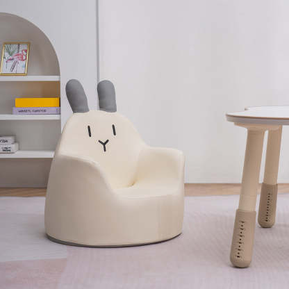 Kids Cartoon Animal Leather Rabbit Bear Dinosaur Low Stool — Pink Rabbit