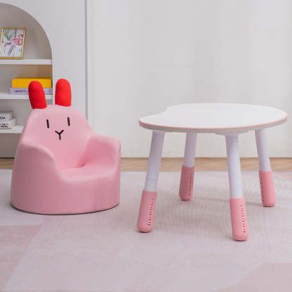 Kids Cartoon Animal Leather Rabbit Bear Dinosaur Low Stool — Pink Bear