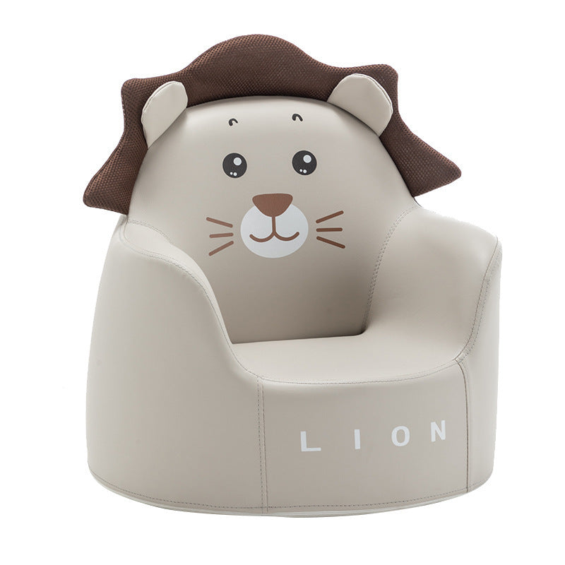 Kids Cartoon Animal Leather Rabbit Bear Dinosaur Low Stool — Gray Lion