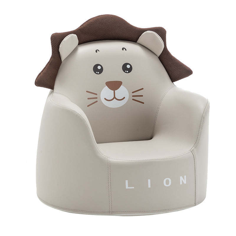 Kids Cartoon Animal Leather Rabbit Bear Dinosaur Low Stool — Gray Lion