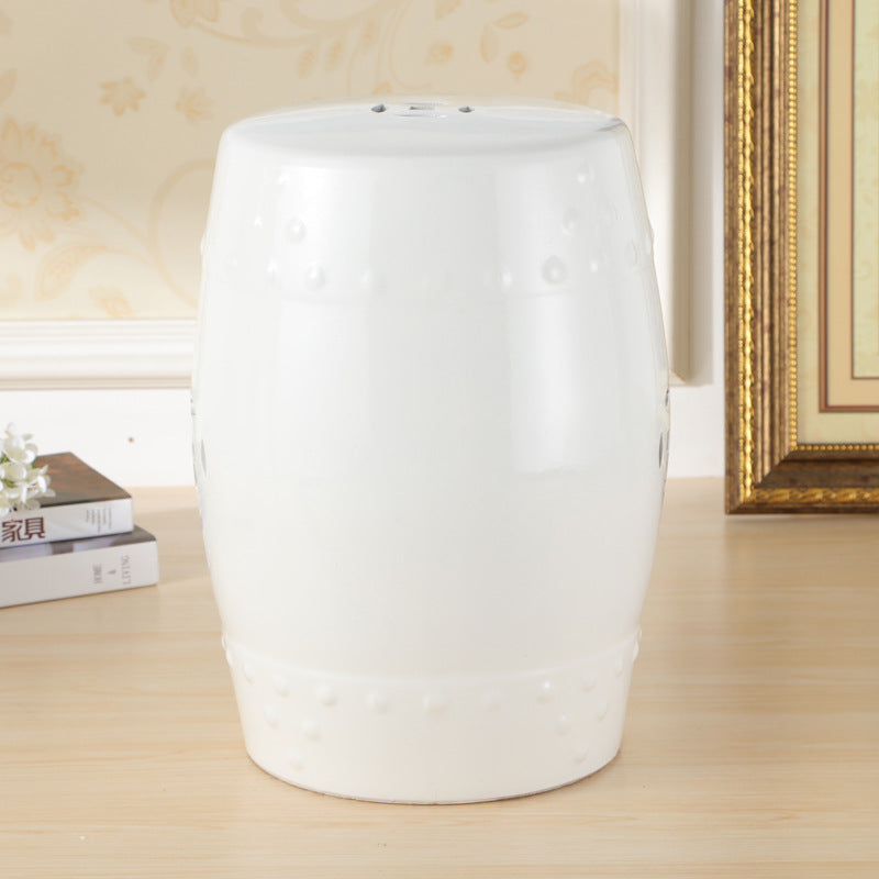 European Ceramic Hand-Painted Bird Flower Drum Footstool — Camellia & Bird - Light Gray