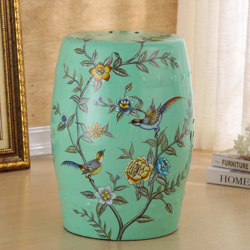 European Ceramic Hand-Painted Bird Flower Drum Footstool — Flower & Bird - Yellow