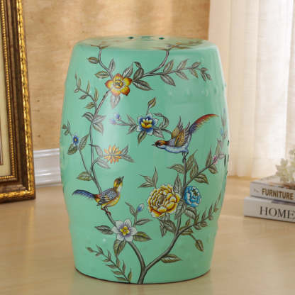 European Ceramic Hand-Painted Bird Flower Drum Footstool — Flower & Bird - Yellow