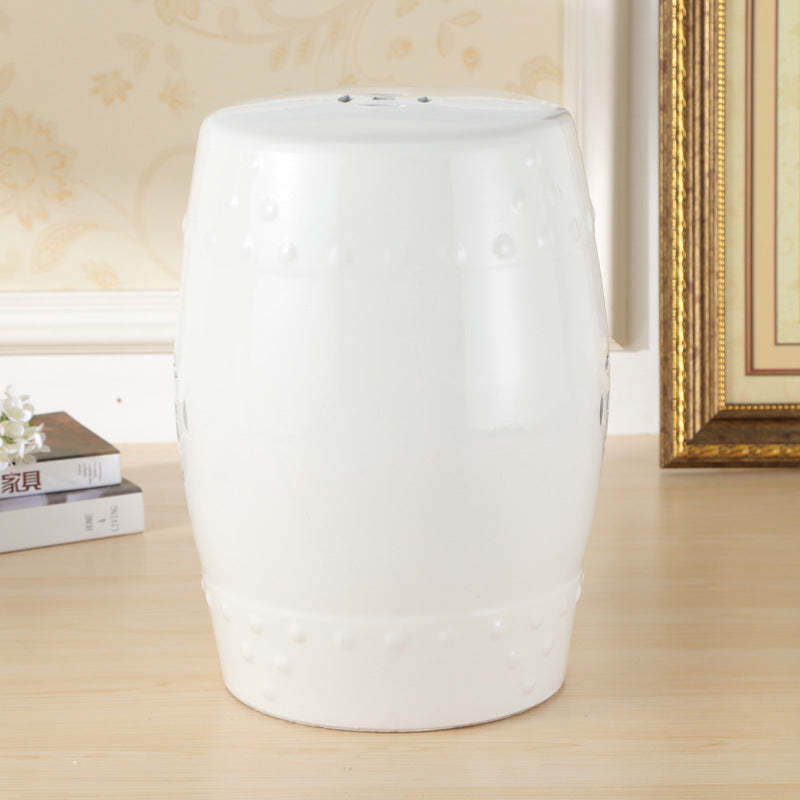 European Ceramic Hand-Painted Bird Flower Drum Footstool — Camellia & Bird - Light Gray