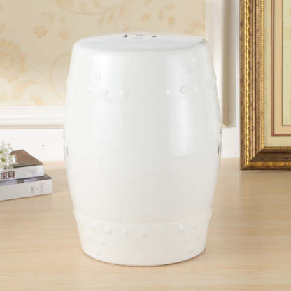 European Ceramic Hand-Painted Bird Flower Drum Footstool — Camellia & Bird - Light Gray