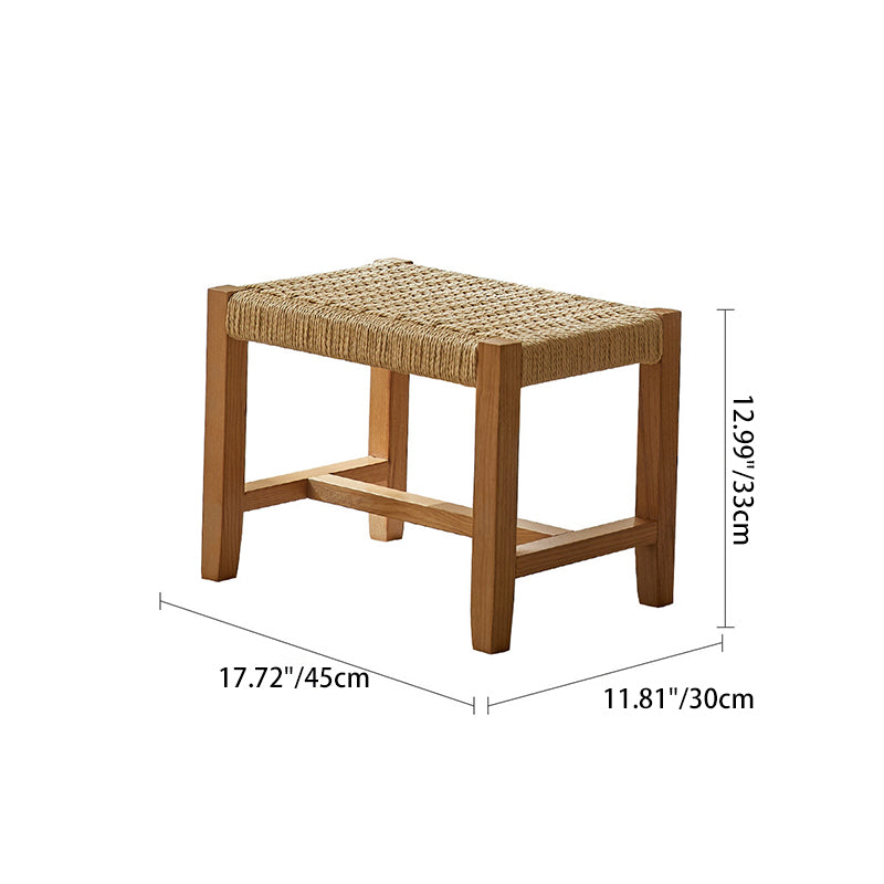 Japanese Ash Wood Rattan Rocking Recliner with Footstool — Rocking Chair + Footrest / Red Oak Color