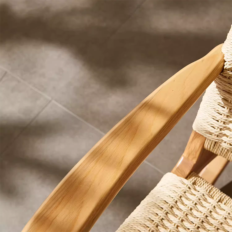 Japanese Ash Wood Rattan Rocking Recliner with Footstool