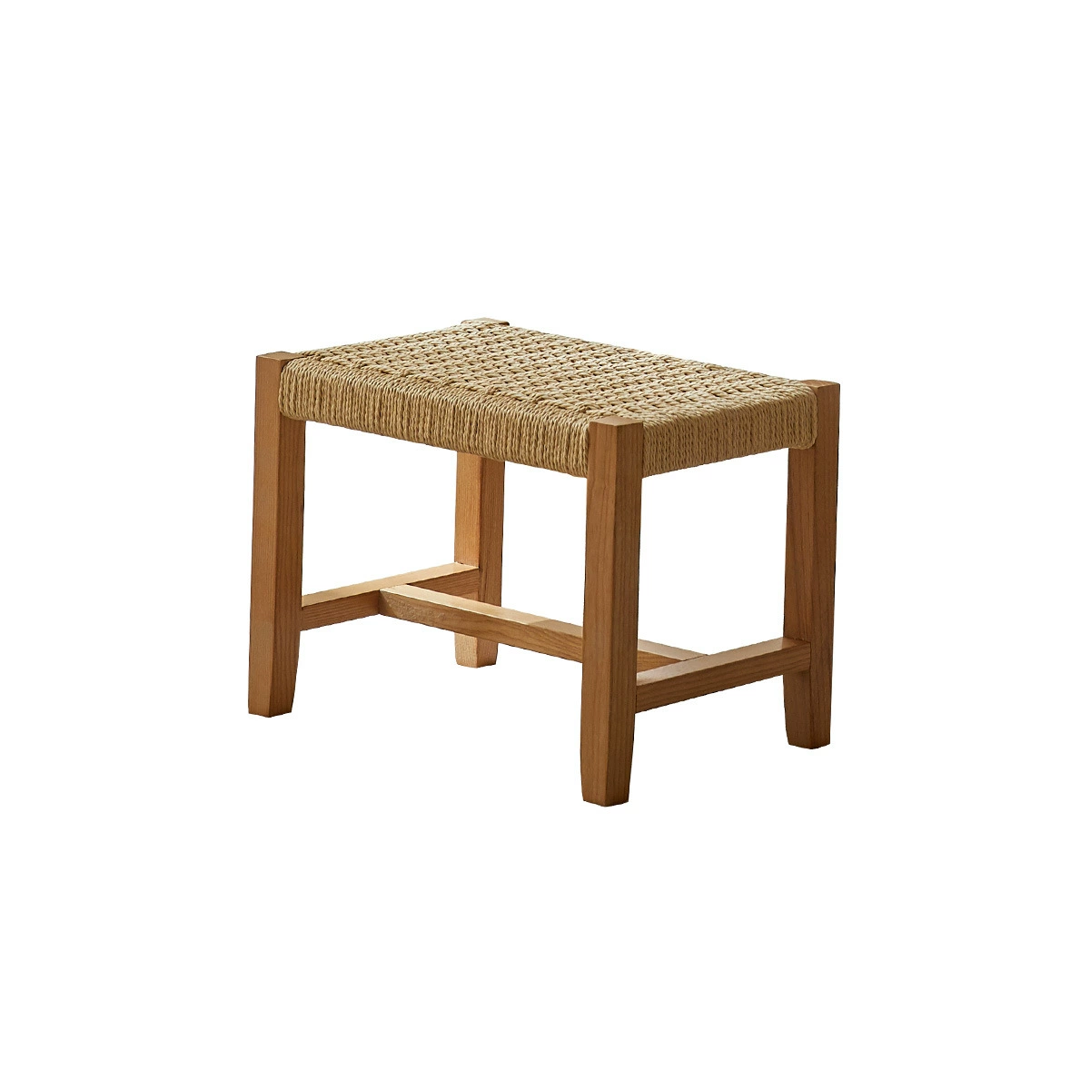 Japanese Ash Wood Rattan Rocking Recliner with Footstool