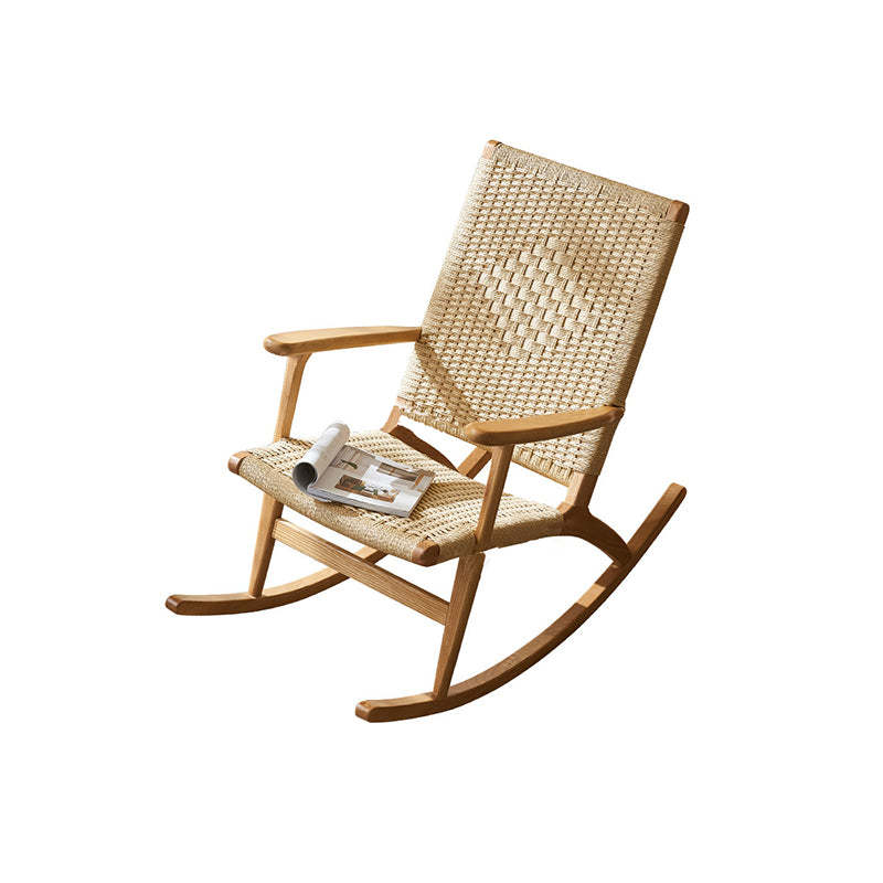 Japanese Ash Wood Rattan Rocking Recliner with Footstool