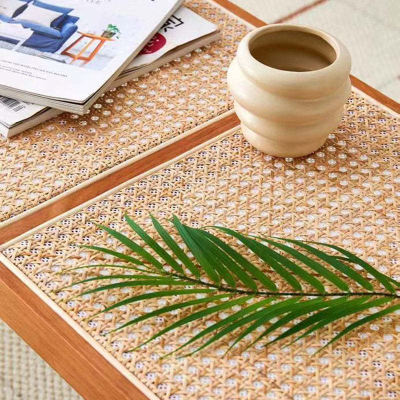 Japanese Woven Rubberwood Rattan Backless Low Stool
