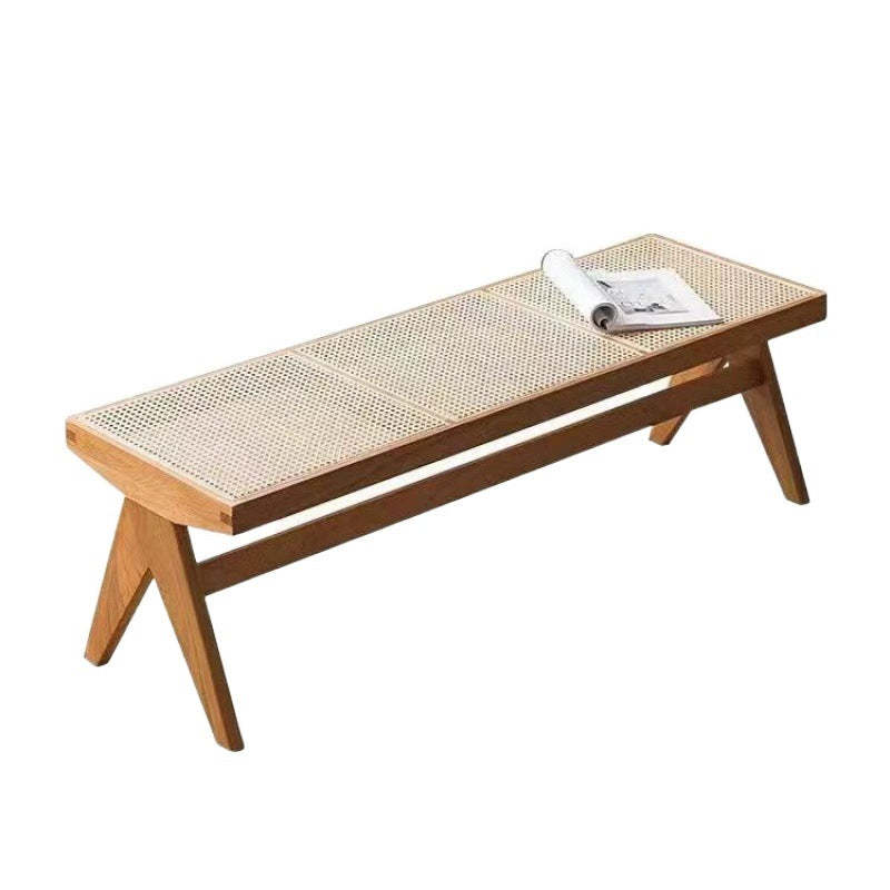 Japanese Rubber Wood Rattan Low Stool