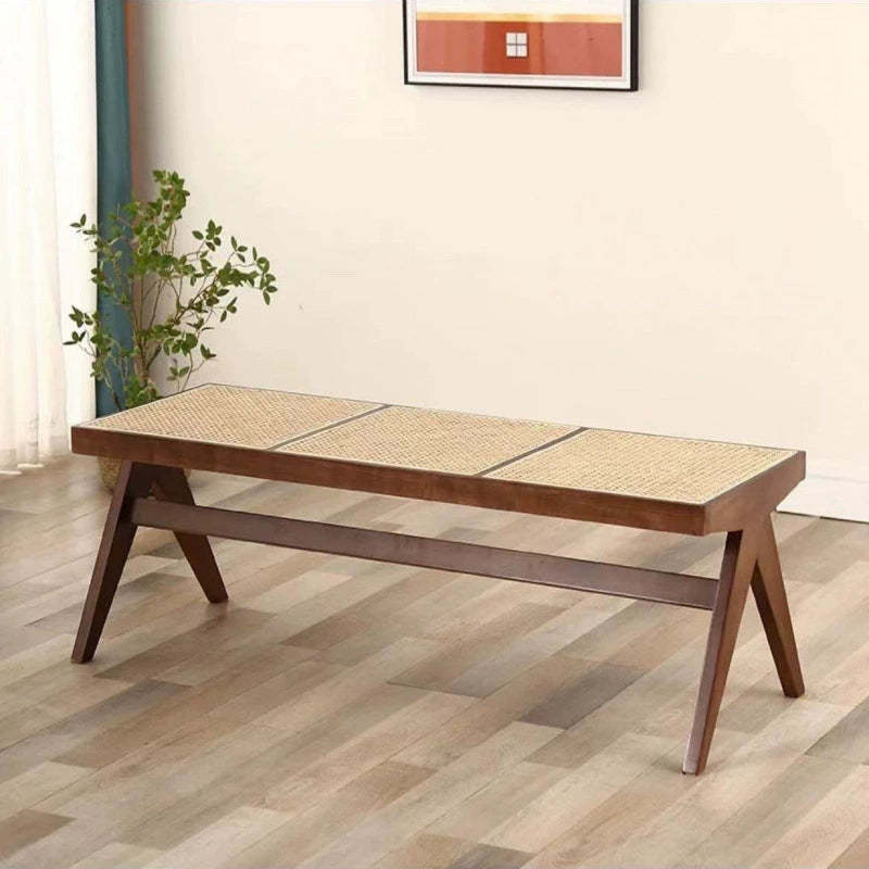 Japanese Rubber Wood Rattan Low Stool