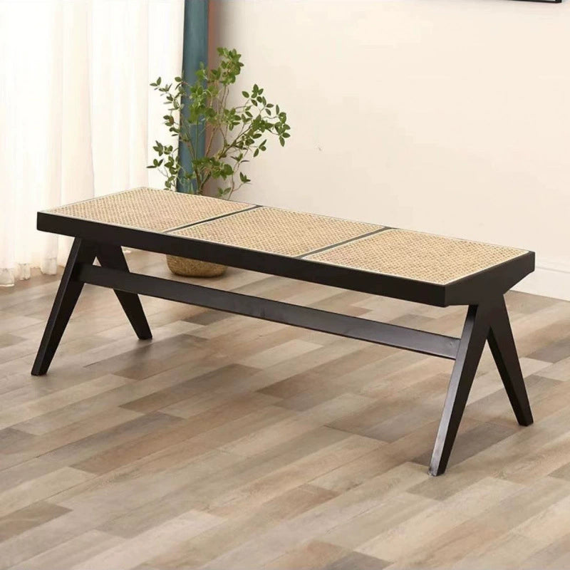 Japanese Woven Rubberwood Rattan Backless Low Stool