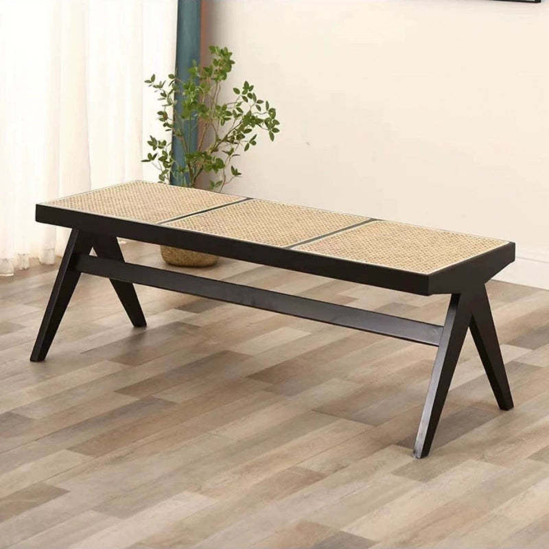 Wood rattan low rubber footstools - japanese — 50.39" L x 17.72" W x 17.91" H / Black